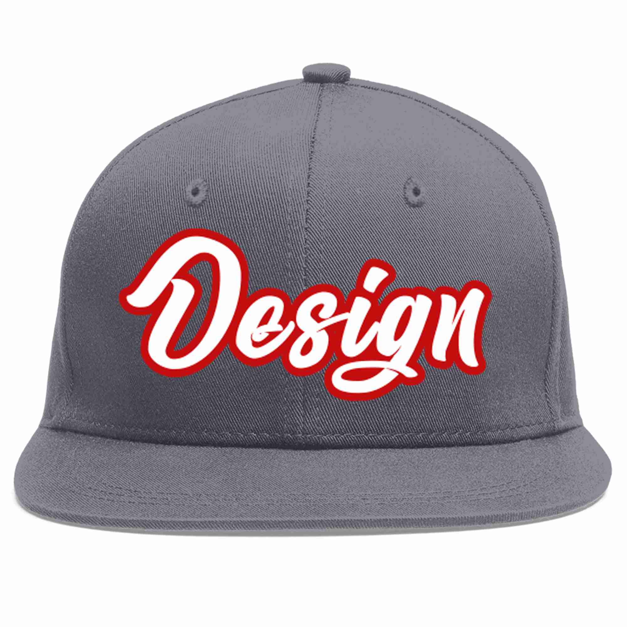 Custom Dark Gray White-Red Flat Eaves Sport Baseball Cap Design for Men/Women/Youth