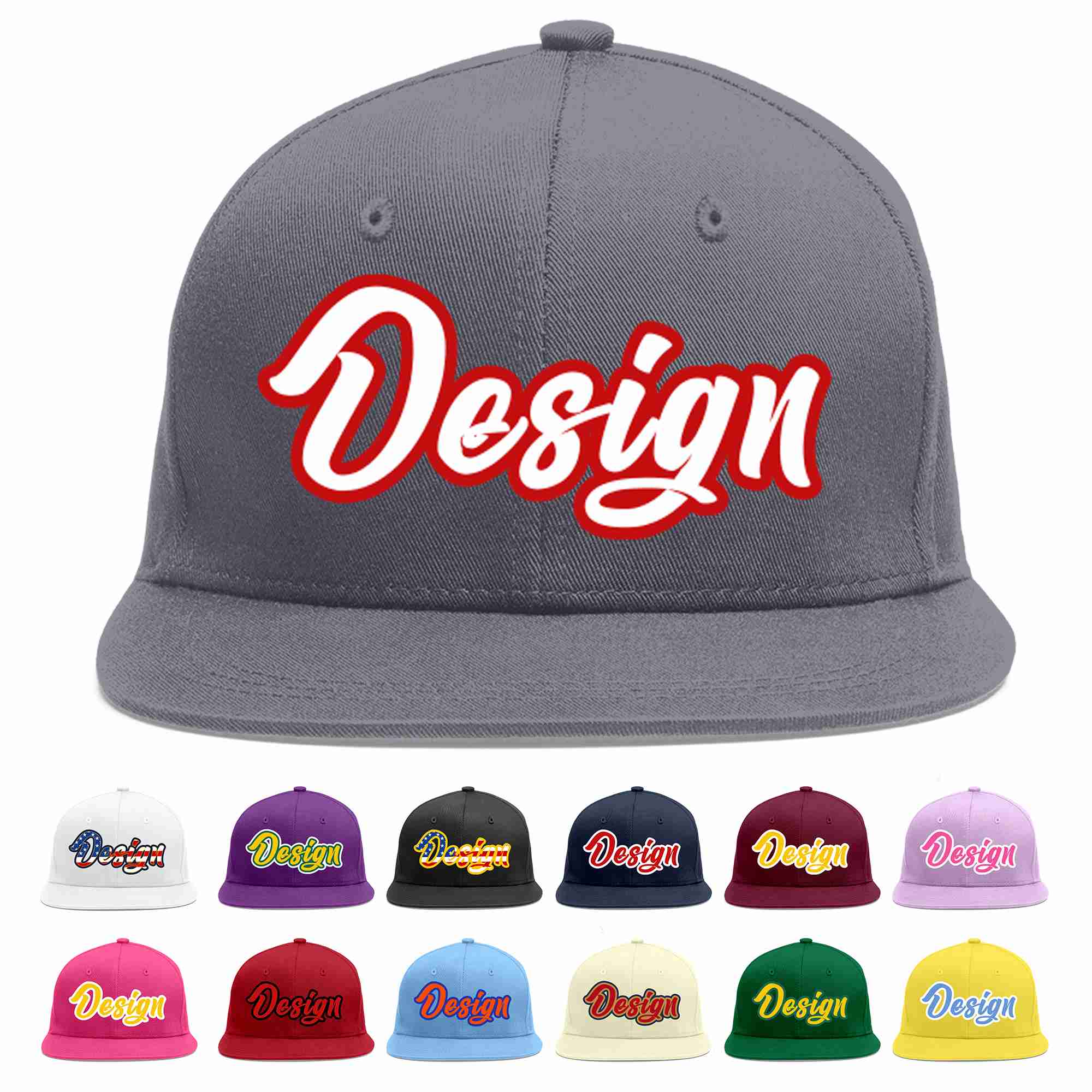 Custom Dark Gray White-Red Flat Eaves Sport Baseball Cap Design for Men/Women/Youth