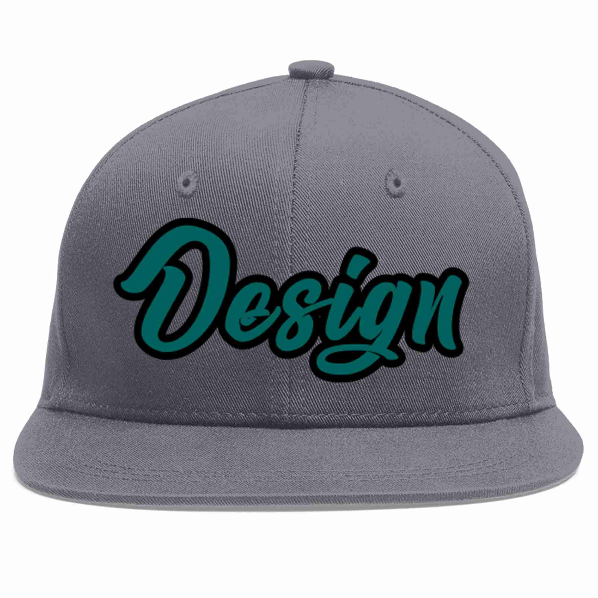 Conception personnalisée de casquette de baseball de sport à avant-toit plat gris foncé Aqua-noir pour hommes/femmes/jeunes