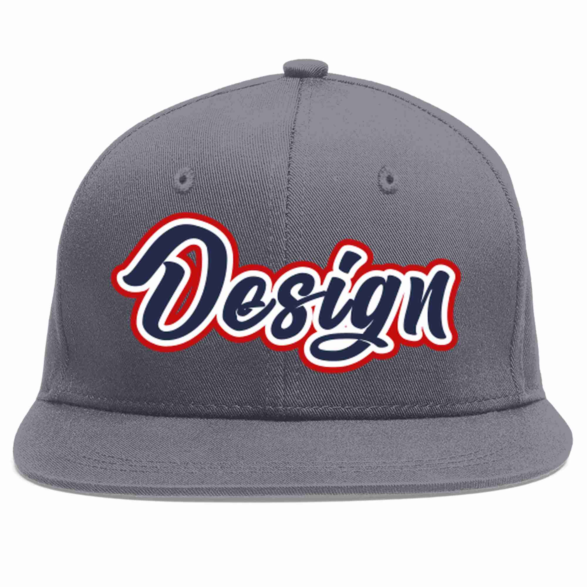 Conception personnalisée de casquette de baseball de sport à avant-toit plat gris foncé marine-blanc pour hommes/femmes/jeunes