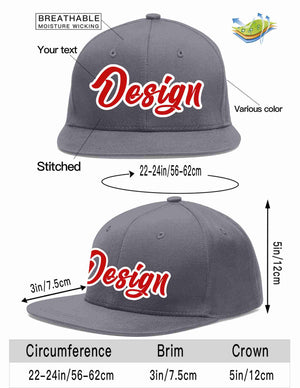 Custom Dark Gray Red-White Flat Eaves Sport Baseball Cap Design for Men/Women/Youth