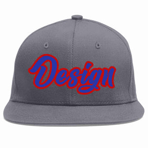 Custom Dark Gray Royal-Red Flat Eaves Sport Baseball Cap Design for Men/Women/Youth