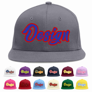 Custom Dark Gray Royal-Red Flat Eaves Sport Baseball Cap Design for Men/Women/Youth