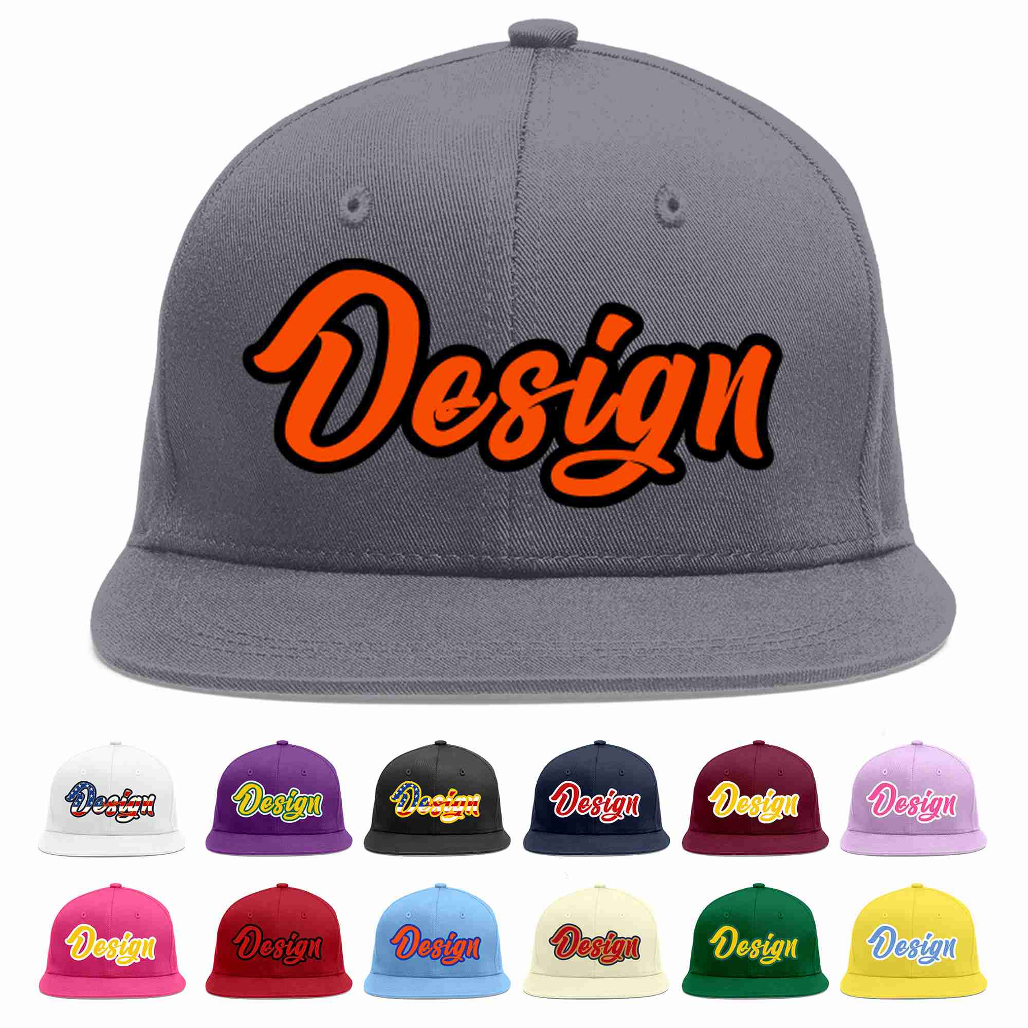 Conception personnalisée de casquette de baseball de sport à avant-toit plat gris foncé orange-noir pour hommes/femmes/jeunes