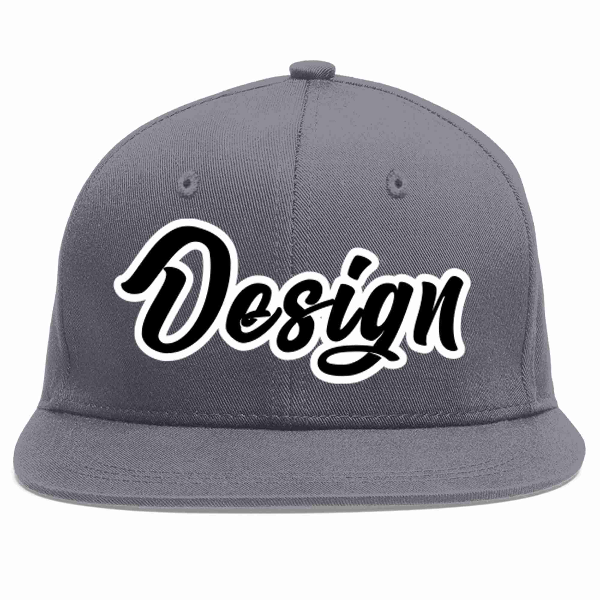 Custom Dark Gray Black-White Flat Eaves Sport Baseball Cap Design for Men/Women/Youth