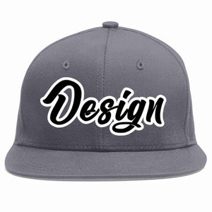 Conception personnalisée de casquette de baseball de sport à avant-toit plat gris foncé noir-blanc pour hommes/femmes/jeunes