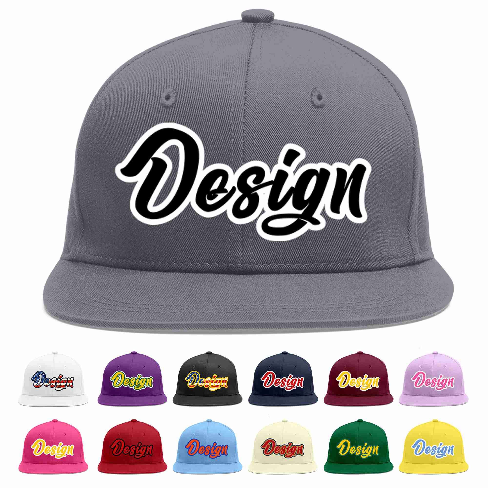 Custom Dark Gray Black-White Flat Eaves Sport Baseball Cap Design for Men/Women/Youth