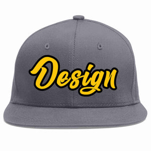 Custom Dark Gray Gold-Black Flat Eaves Sport Baseball Cap Design for Men/Women/Youth