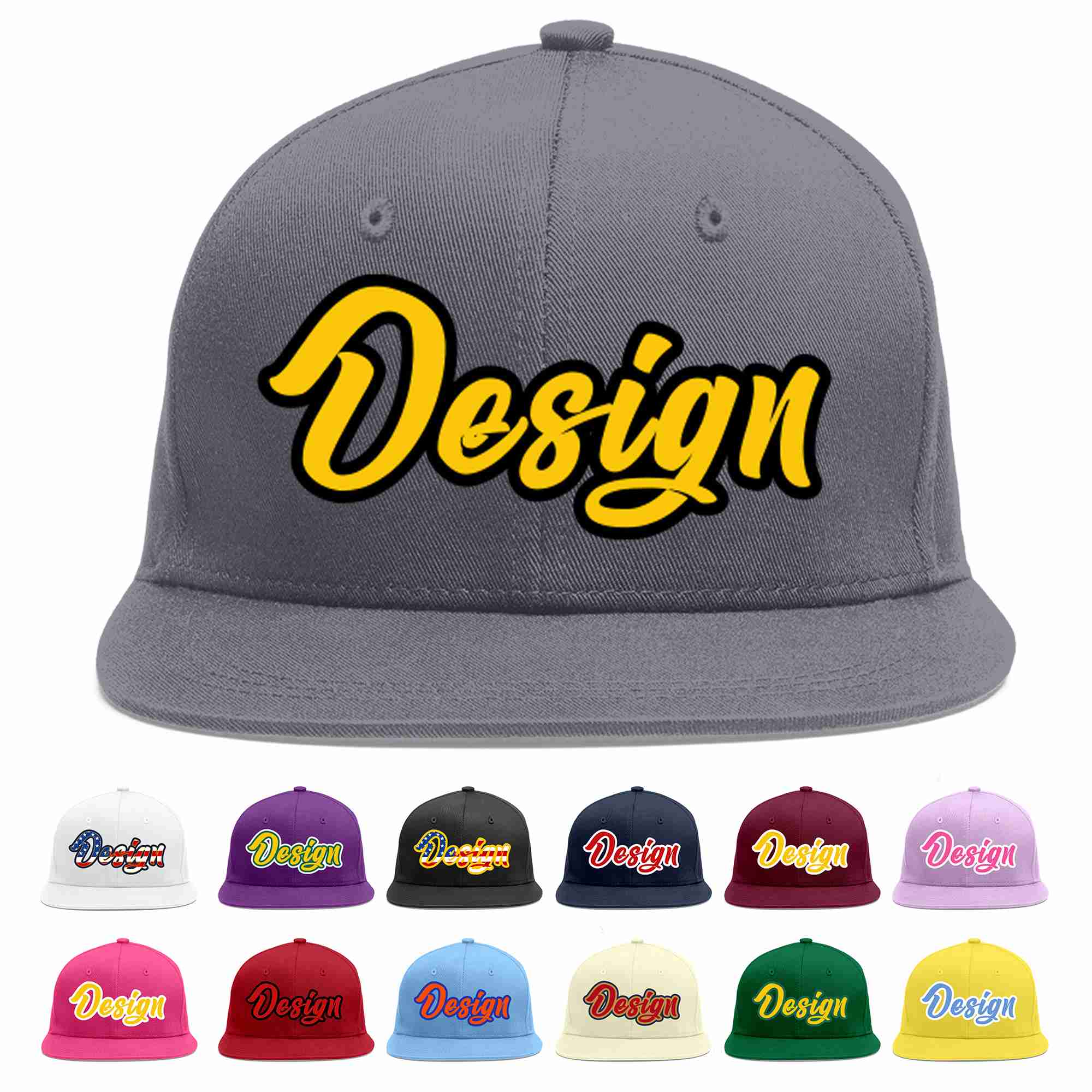 Custom Dark Gray Gold-Black Flat Eaves Sport Baseball Cap Design for Men/Women/Youth