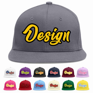 Custom Dark Gray Gold-Black Flat Eaves Sport Baseball Cap Design for Men/Women/Youth