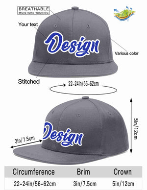 Custom Dark Gray Royal-White Flat Eaves Sport Baseball Cap Design for Men/Women/Youth