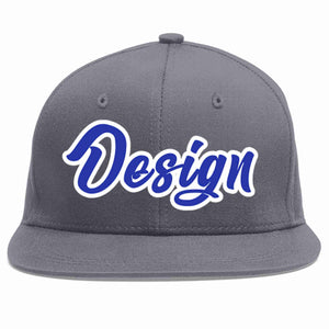 Custom Dark Gray Royal-White Flat Eaves Sport Baseball Cap Design for Men/Women/Youth