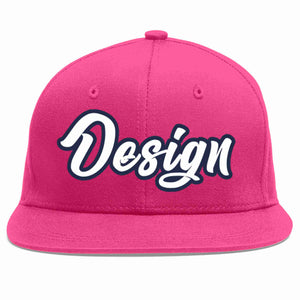 Custom Rose Red White-Navy Flat Eaves Sport Baseball Cap Design for Men/Women/Youth