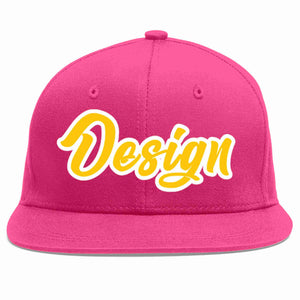 Conception personnalisée de casquette de baseball de sport à avant-toit plat rose rouge or-blanc pour hommes/femmes/jeunes