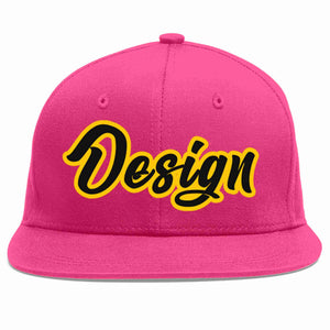 Conception personnalisée de casquette de baseball de sport à avant-toit plat rose rouge noir-or pour hommes/femmes/jeunes