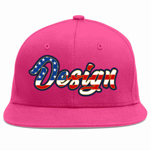 Custom Rose Red Vintage USA Flag-Gold Flat Eaves Sport Baseball Cap Design for Men/Women/Youth