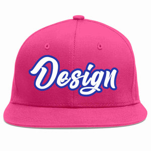 Custom Rose Red White-Royal Flat Eaves Sport Baseball Cap Design for Men/Women/Youth