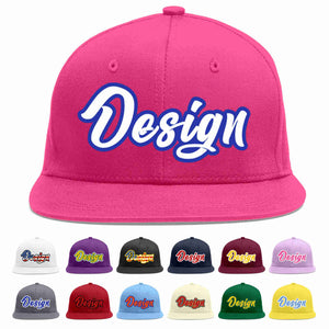 Custom Rose Red White-Royal Flat Eaves Sport Baseball Cap Design for Men/Women/Youth