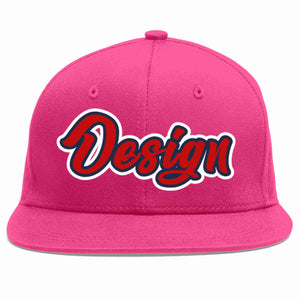 Custom Rose Red Red-Navy Flat Eaves Sport Baseball Cap Design for Men/Women/Youth