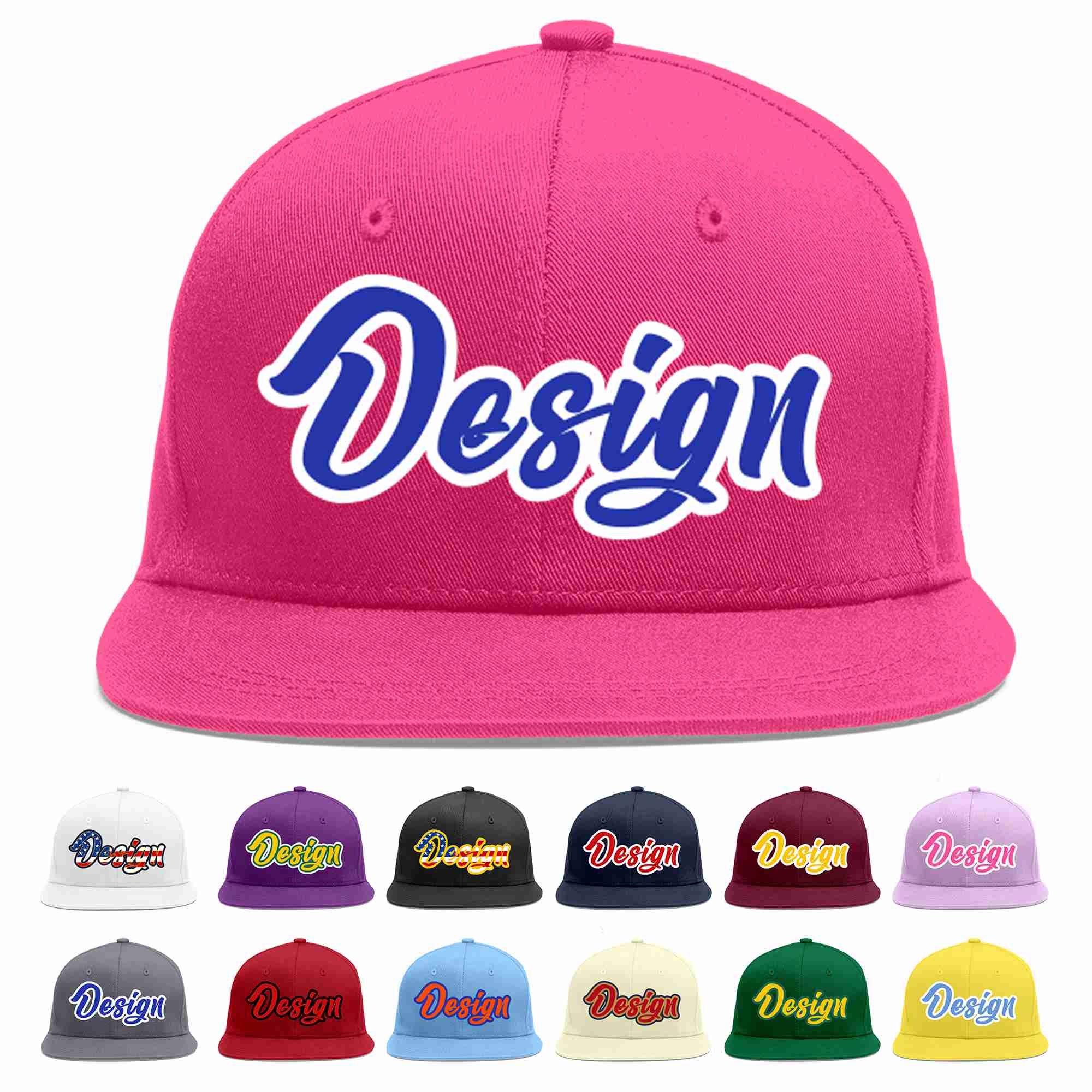 Custom Rose Red Royal-White Flat Eaves Sport Baseball Cap Design for Men/Women/Youth