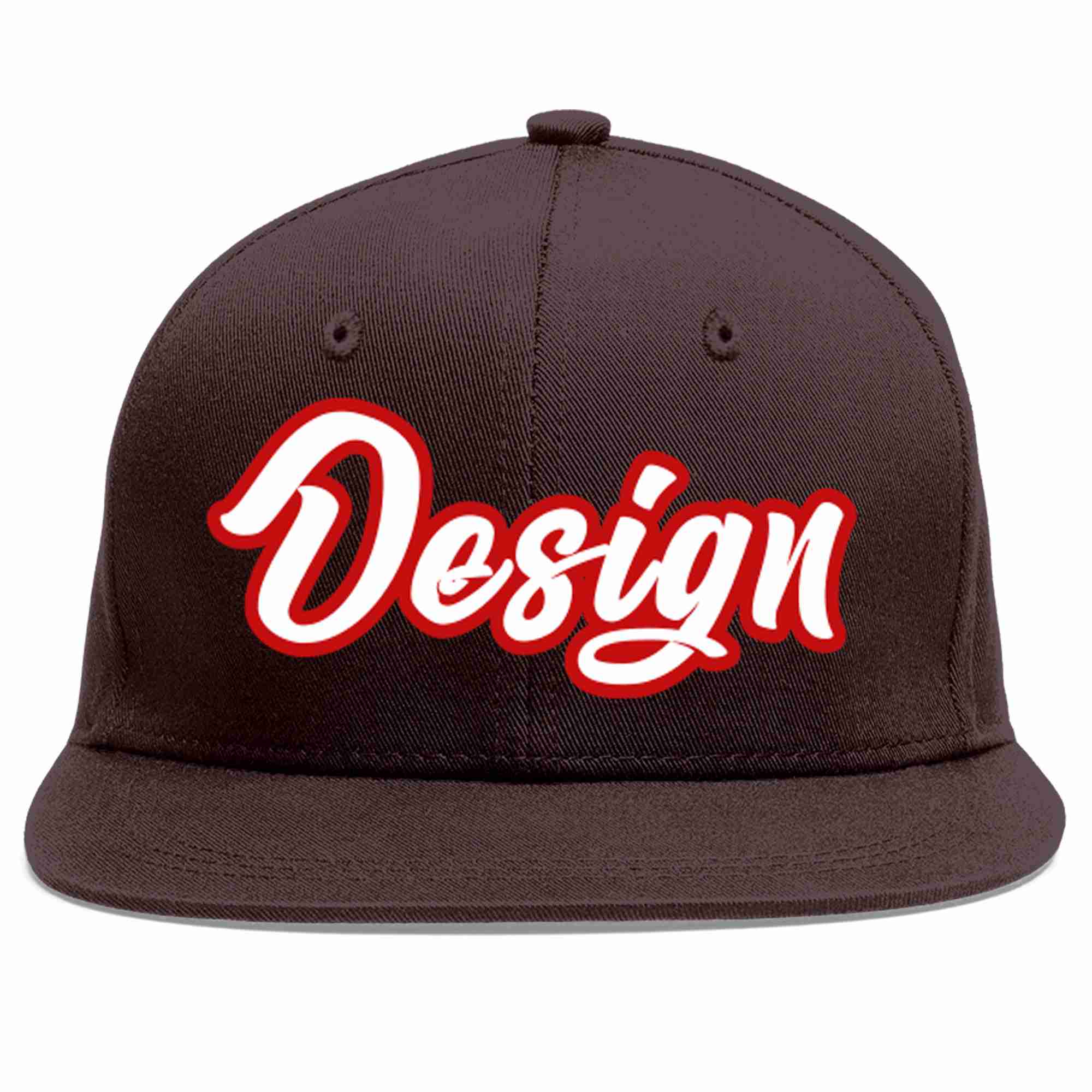 Custom Brown White-Red Flat Eaves Sport Baseball Cap Design for Men/Women/Youth