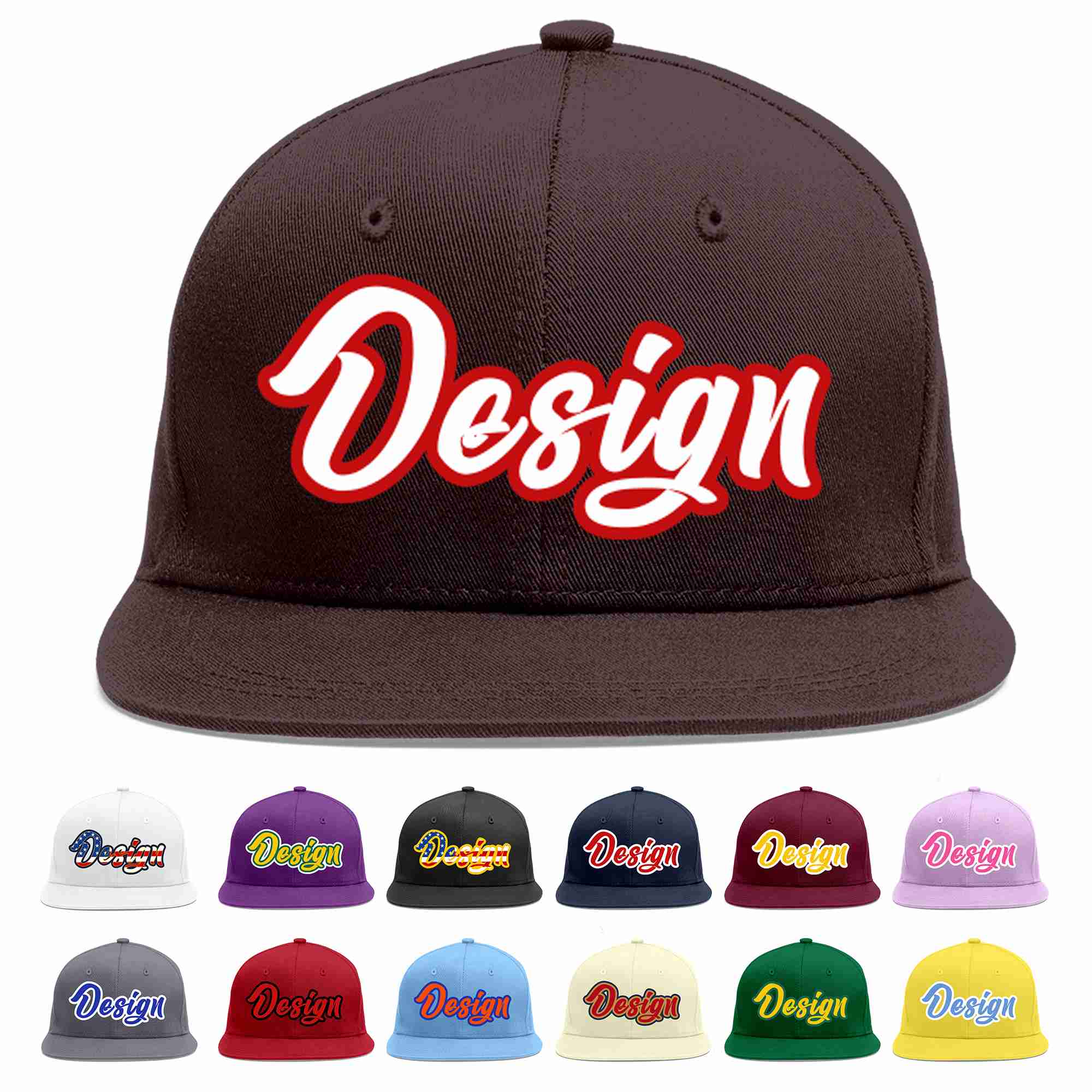 Custom Brown White-Red Flat Eaves Sport Baseball Cap Design for Men/Women/Youth