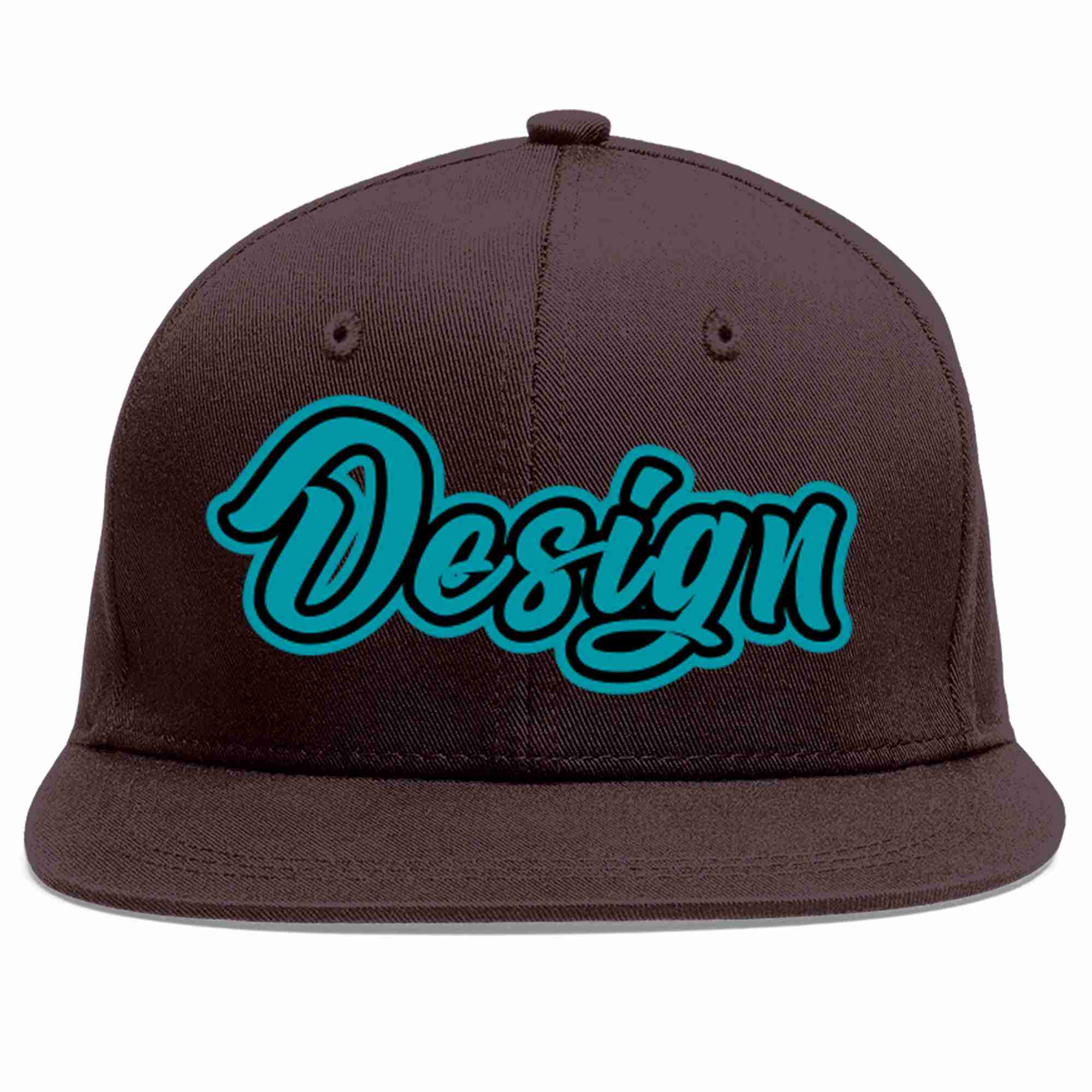 Conception personnalisée de casquette de baseball de sport à Eaves plates marron Aqua-noir pour hommes/femmes/jeunes