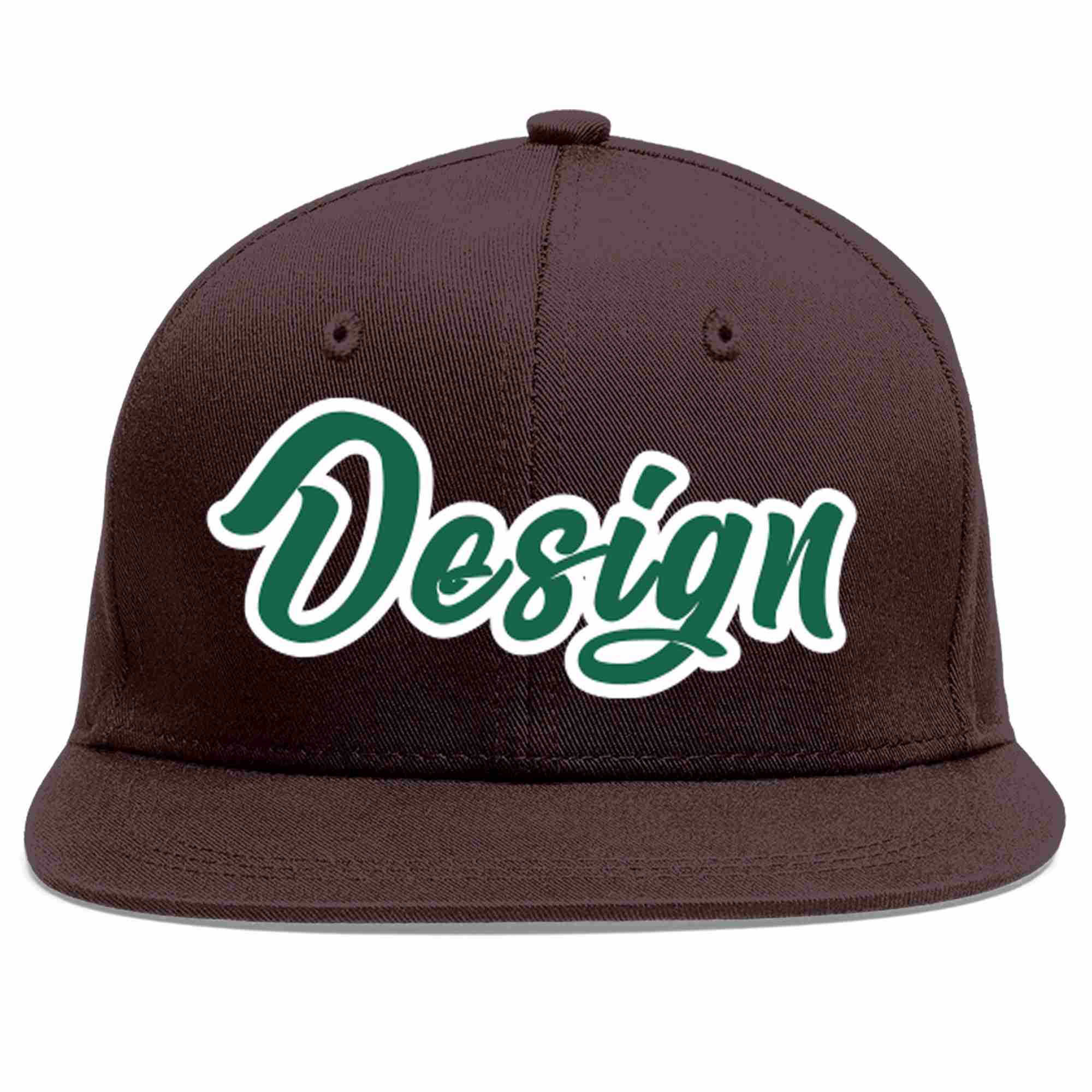 Custom Brown Kelly Green-White Flat Eaves Sport Baseball Cap Design for Men/Women/Youth