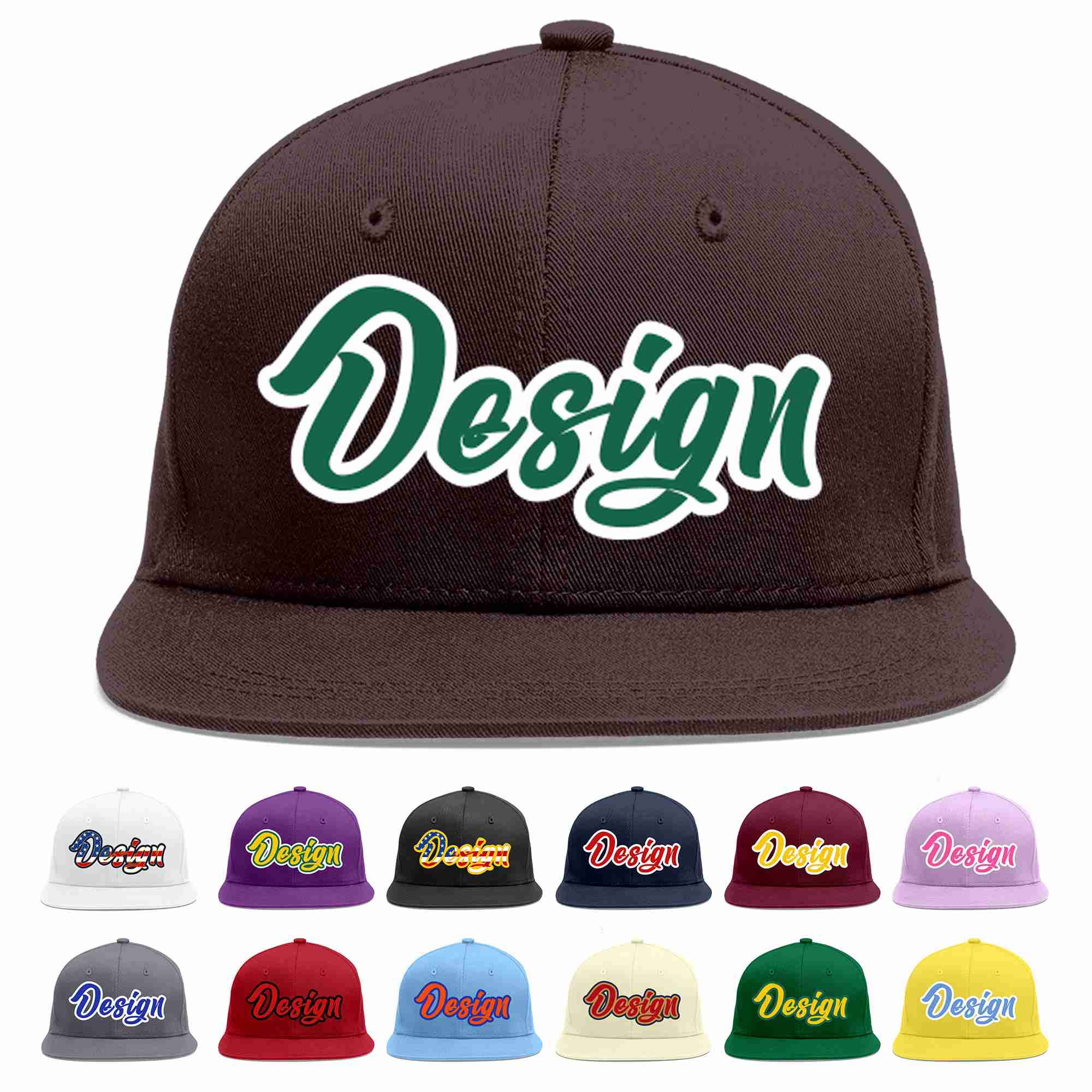 Custom Brown Kelly Green-White Flat Eaves Sport Baseball Cap Design for Men/Women/Youth