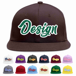 Casquette de baseball personnalisée marron Kelly vert-blanc avec avant-toit plat pour hommes/femmes/jeunes