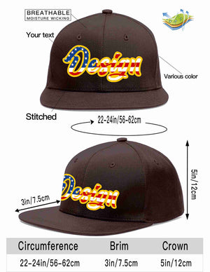 Custom Brown Vintage USA Flag-Gold Flat Eaves Sport Baseball Cap Design for Men/Women/Youth