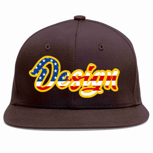 Custom Brown Vintage USA Flag-Gold Flat Eaves Sport Baseball Cap Design for Men/Women/Youth