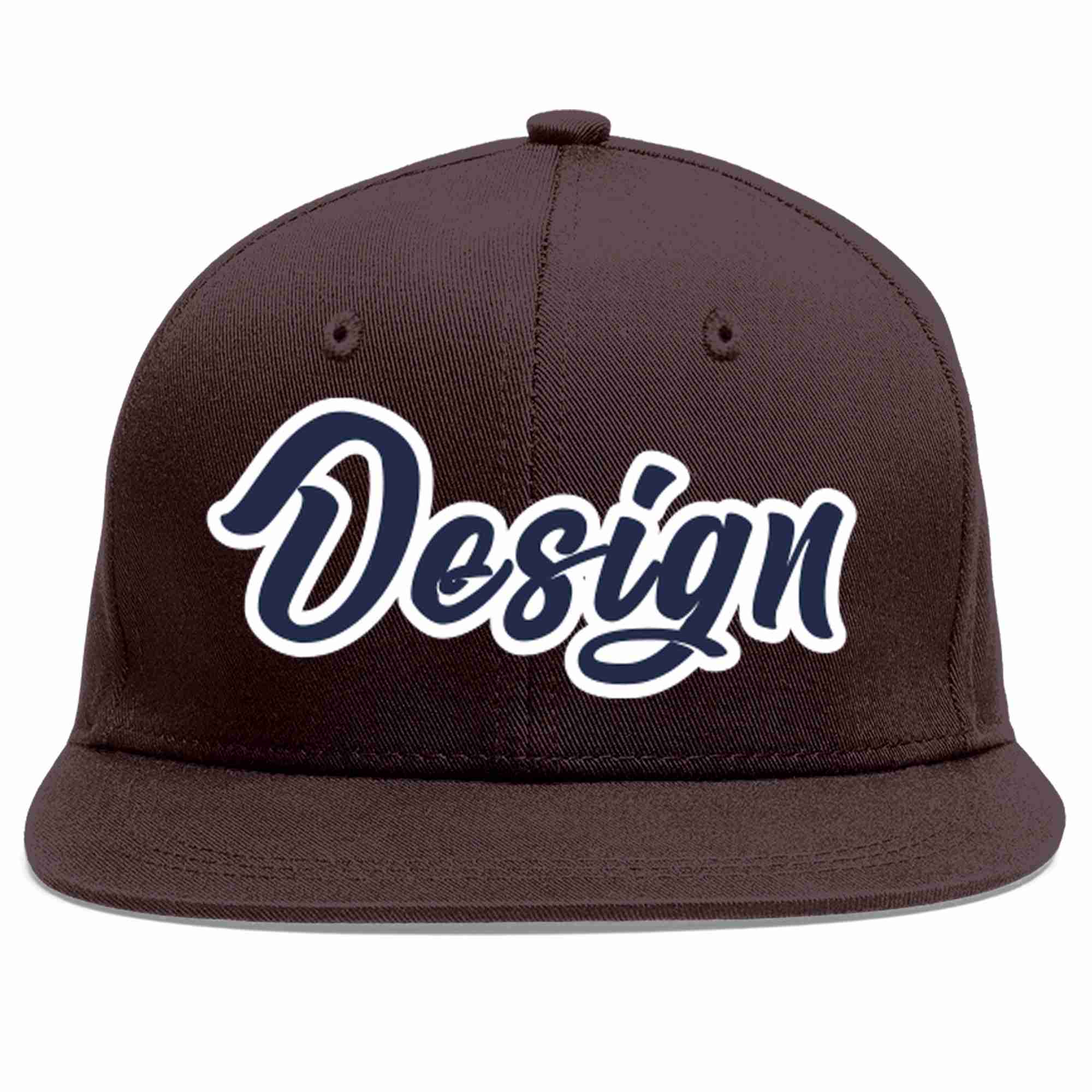 Custom Brown Navy-White Flat Eaves Sport Baseball Cap Design for Men/Women/Youth