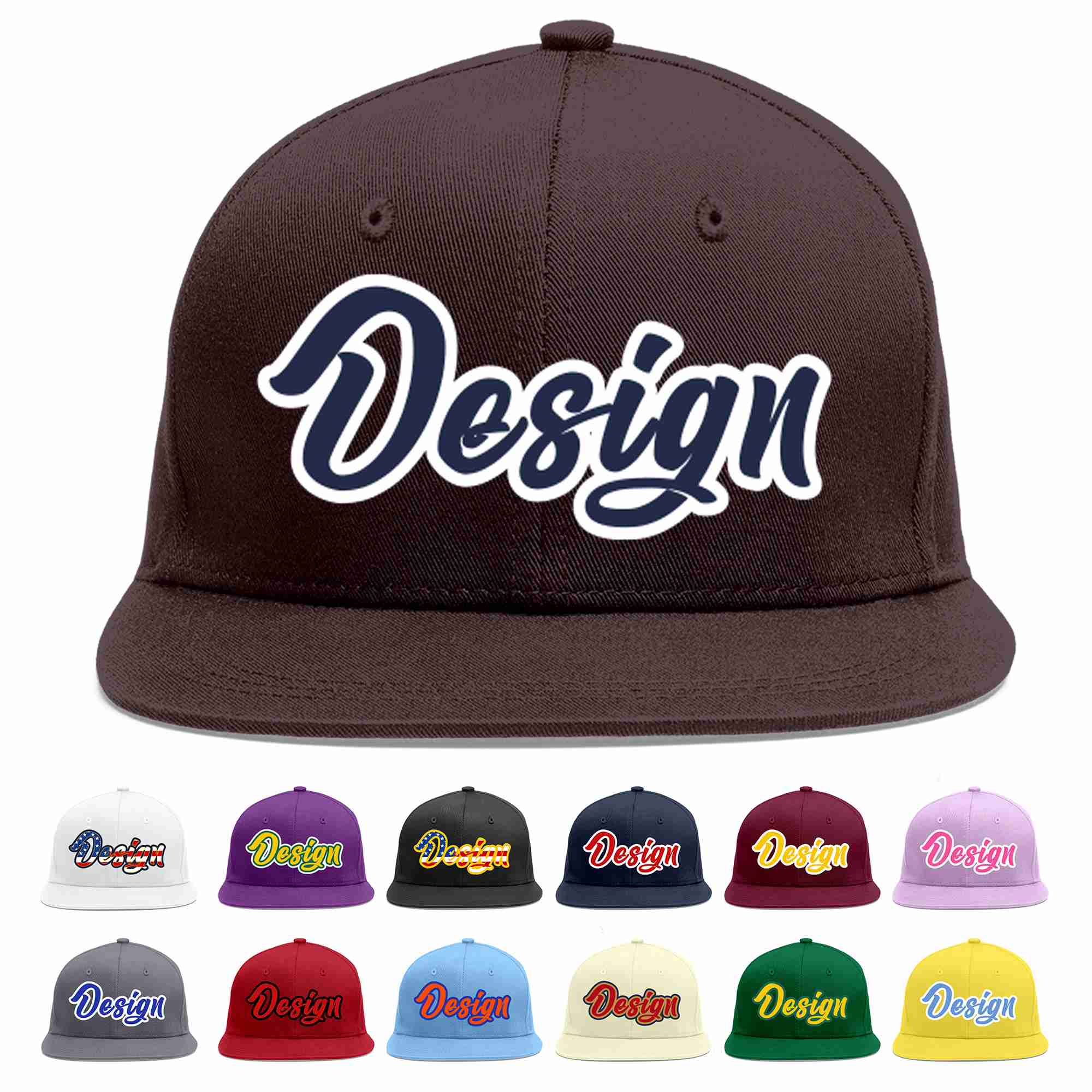 Custom Brown Navy-White Flat Eaves Sport Baseball Cap Design for Men/Women/Youth