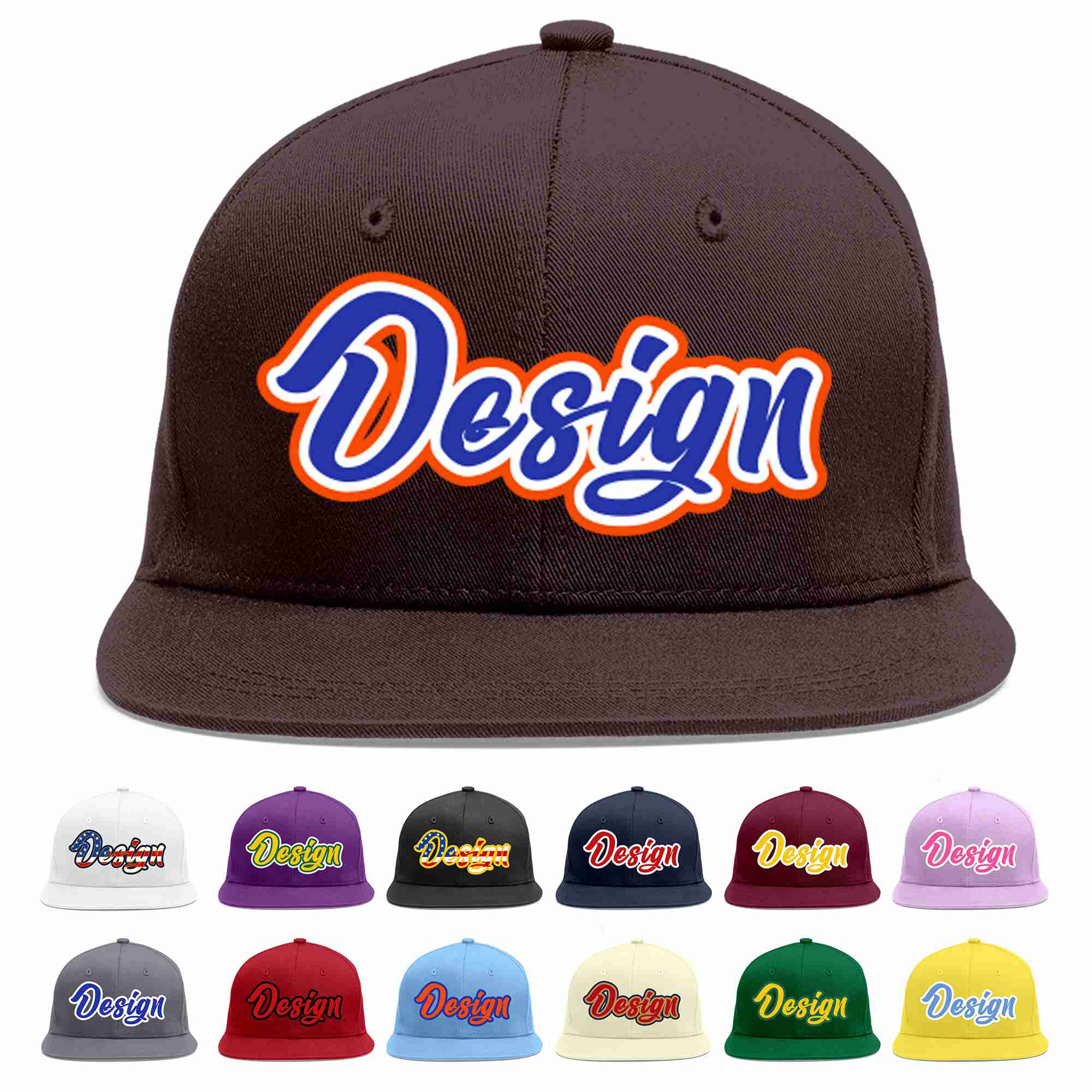 Custom Brown Royal-White Flat Eaves Sport Baseball Cap Design for Men/Women/Youth