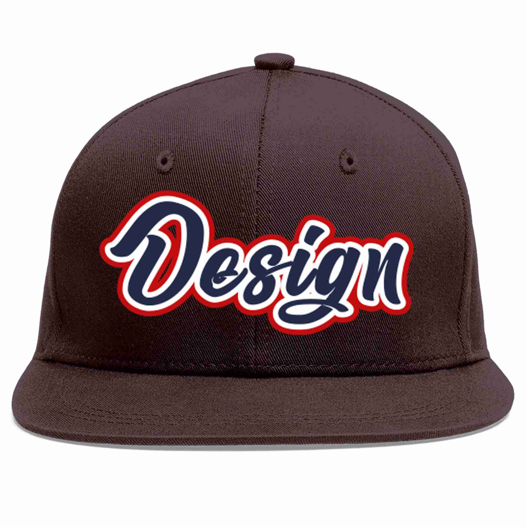 Custom Brown Navy-White Flat Eaves Sport Baseball Cap Design for Men/Women/Youth