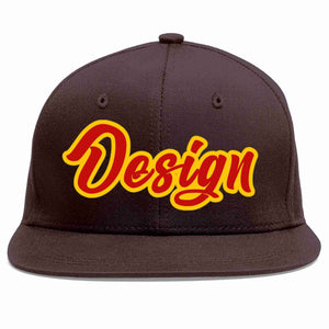 Conception personnalisée de casquette de baseball de sport à Eaves plates marron rouge-jaune pour hommes/femmes/jeunes