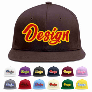 Conception personnalisée de casquette de baseball de sport à Eaves plates marron rouge-jaune pour hommes/femmes/jeunes