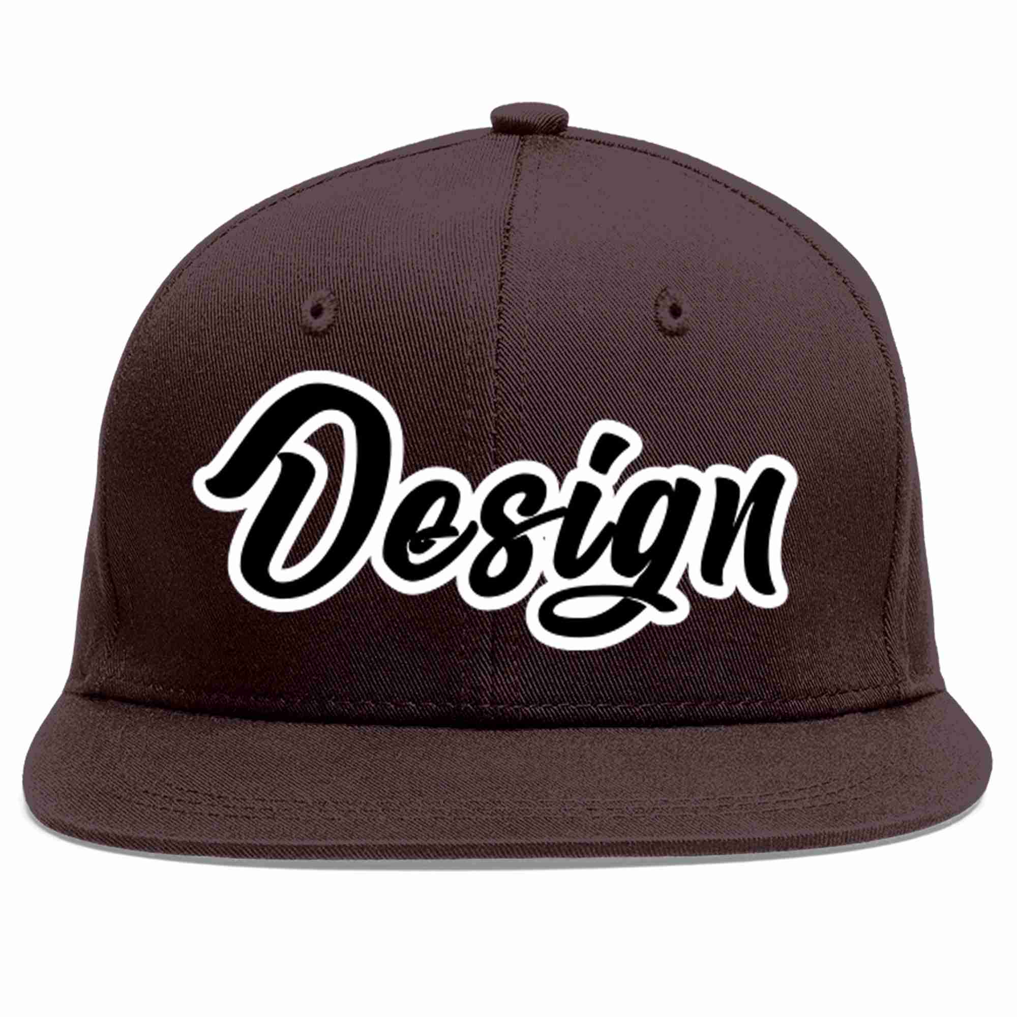 Custom Brown Black-White Flat Eaves Sport Baseball Cap Design for Men/Women/Youth