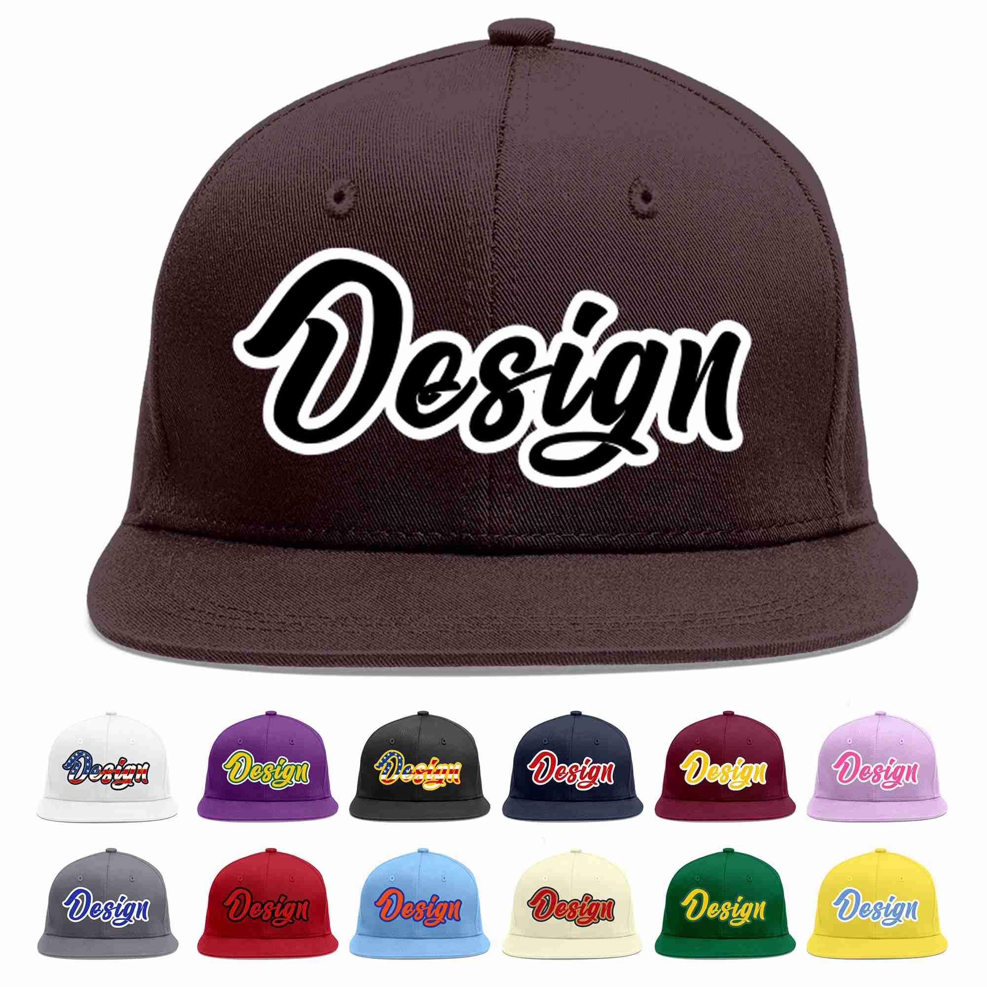 Custom Brown Black-White Flat Eaves Sport Baseball Cap Design for Men/Women/Youth