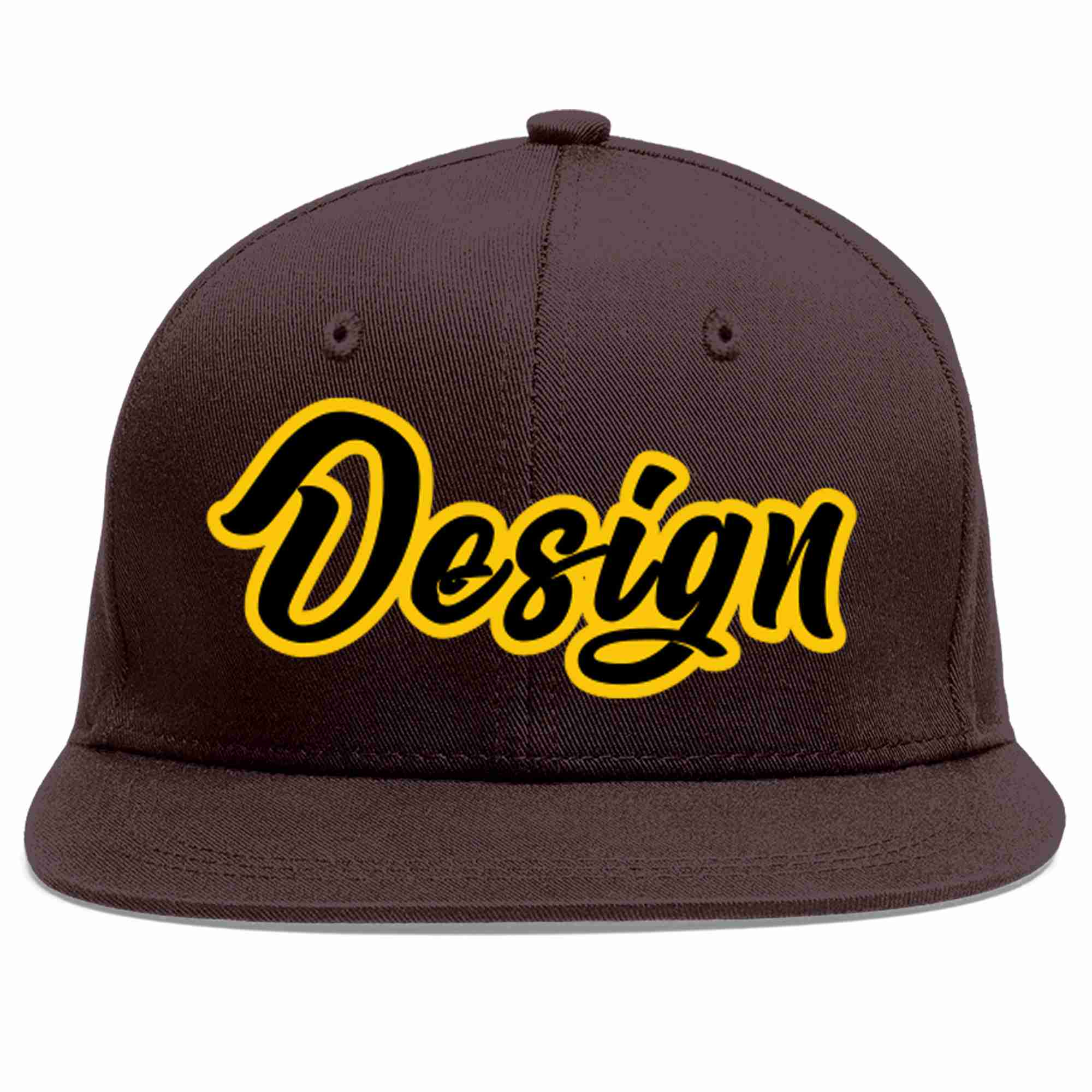 Custom Brown Black-Gold Flat Eaves Sport Baseball Cap Design for Men/Women/Youth