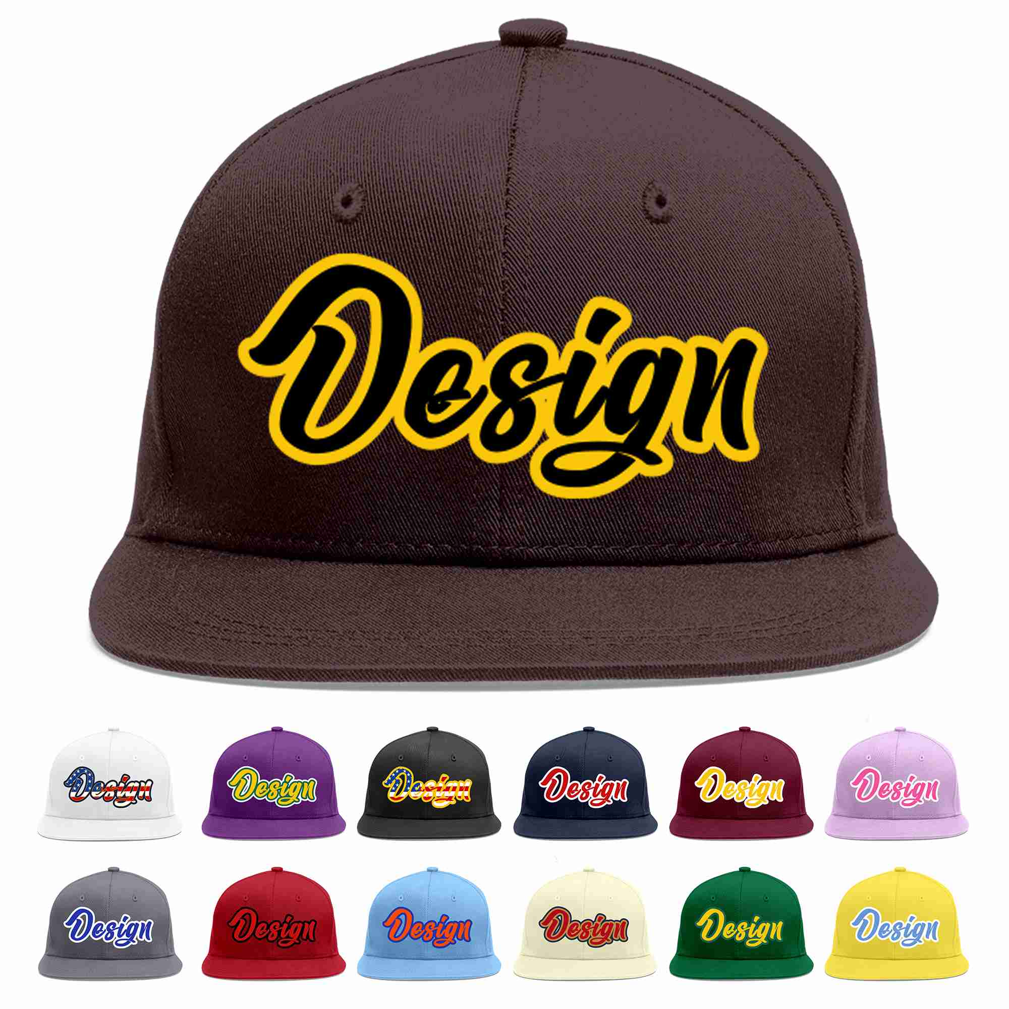 Custom Brown Black-Gold Flat Eaves Sport Baseball Cap Design for Men/Women/Youth