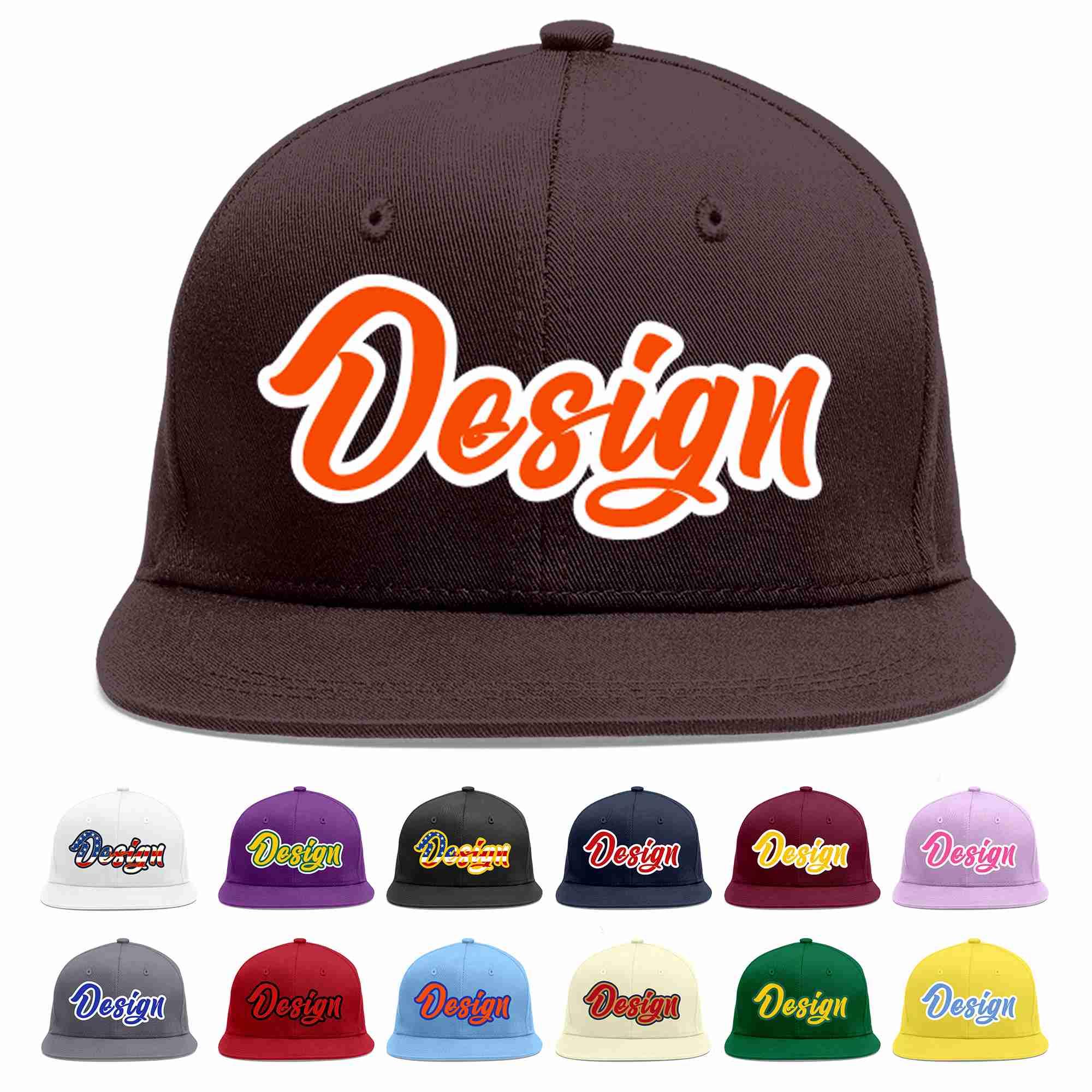 Custom Brown Orange-White Flat Eaves Sport Baseball Cap Design for Men/Women/Youth