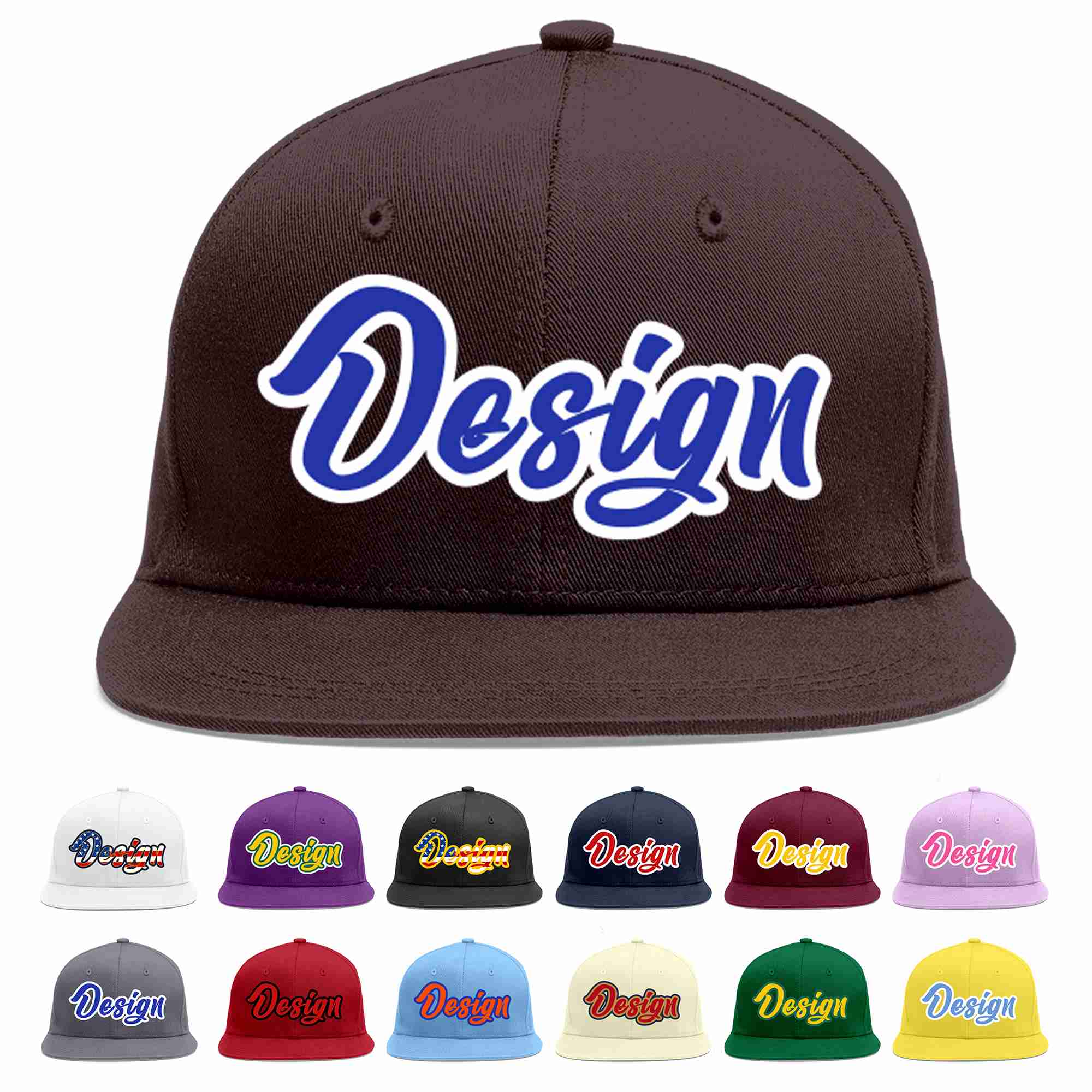 Custom Brown Royal-White Flat Eaves Sport Baseball Cap Design for Men/Women/Youth