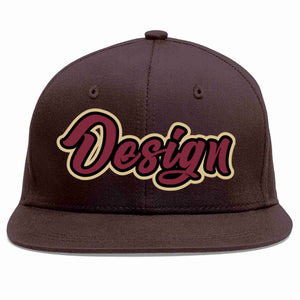 Custom Brown Crimson-Black Flat Eaves Sport Baseball Cap Design for Men/Women/Youth