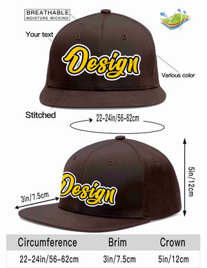 Custom Brown Gold-Black Flat Eaves Sport Baseball Cap Design for Men/Women/Youth