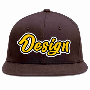 Custom Brown Gold-Black Flat Eaves Sport Baseball Cap Design for Men/Women/Youth