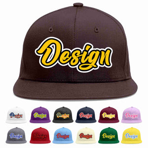 Custom Brown Gold-Black Flat Eaves Sport Baseball Cap Design for Men/Women/Youth