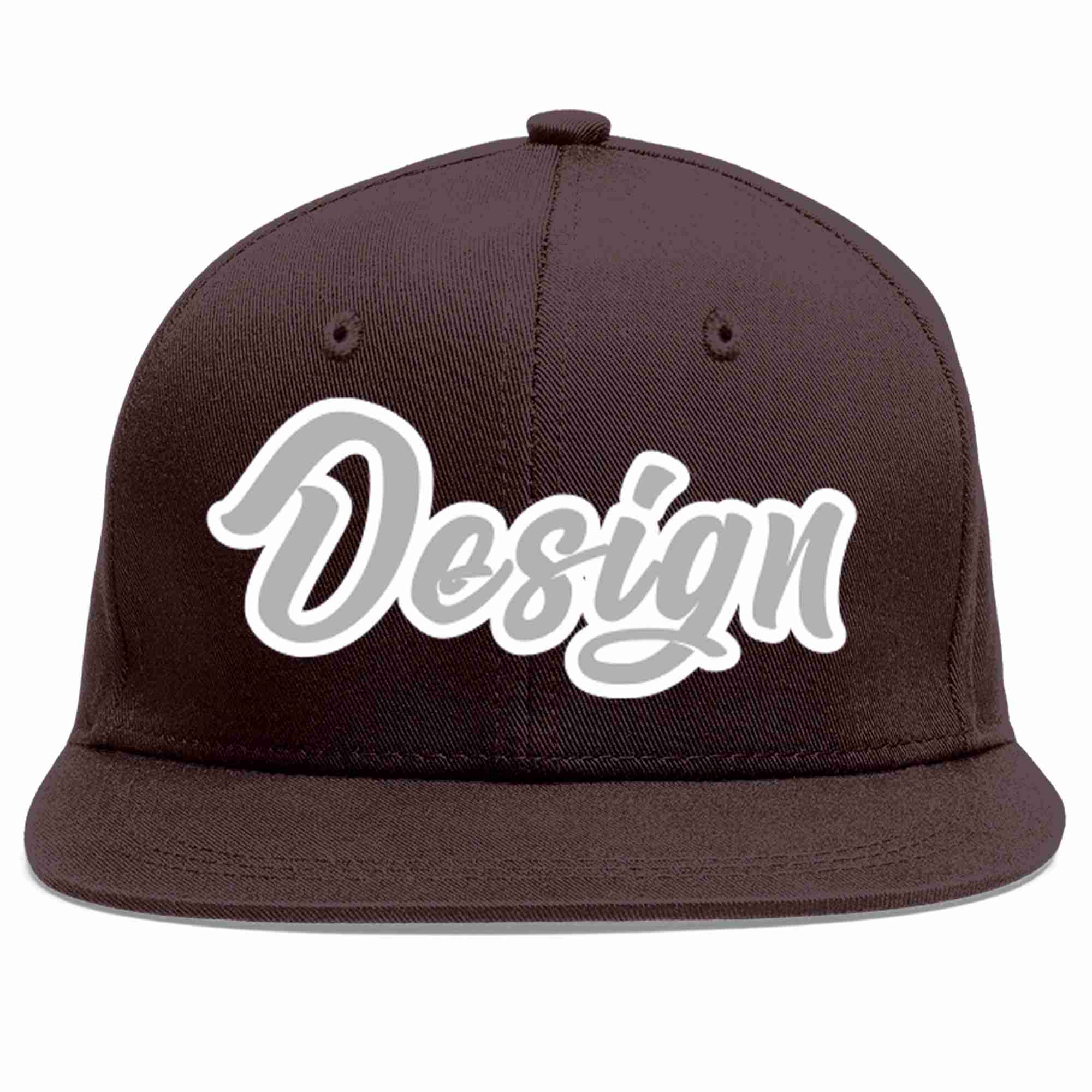 Custom Brown Gray-White Flat Eaves Sport Baseball Cap Design for Men/Women/Youth