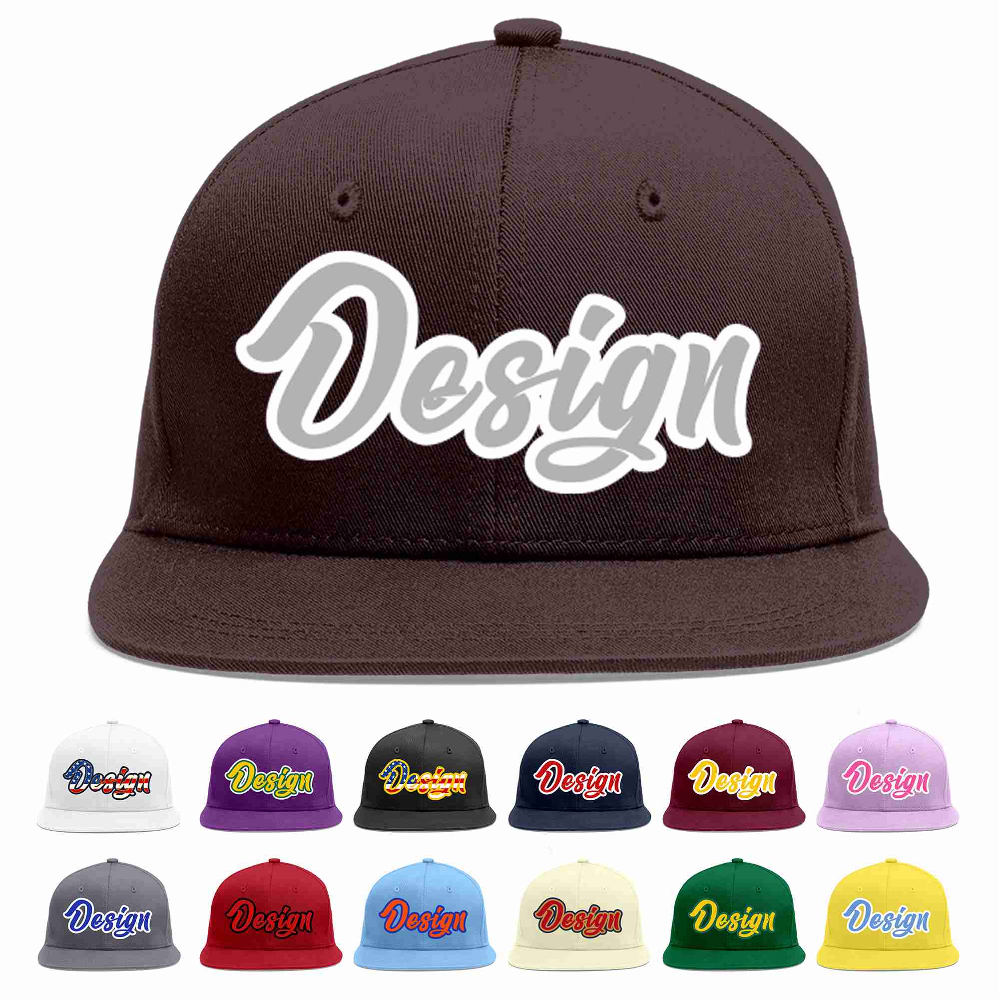 Custom Brown Gray-White Flat Eaves Sport Baseball Cap Design for Men/Women/Youth